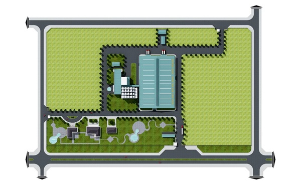 Hình ảnh tổng quan nhà xưởng công nghiệp sau khi được hoàn thiện (đã bao gồm hệ thống hạ tầng)